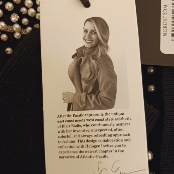 Halogen x Atlantic-Pacific Women's Black-Silver Pearled Stripe Sweater Size S - Picture 10 of 12